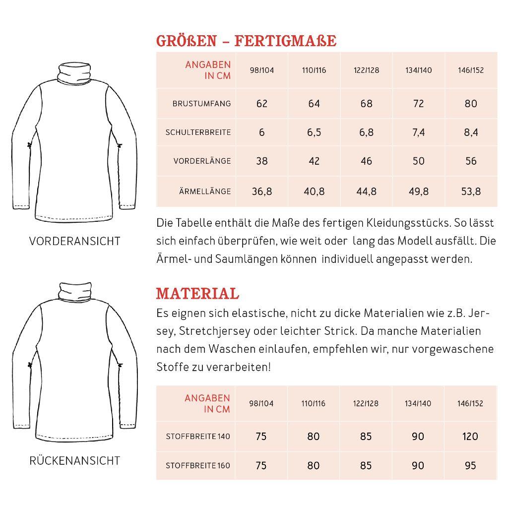 Papierschnittmuster Rollkragenshirt Romy Gr. 98-152
